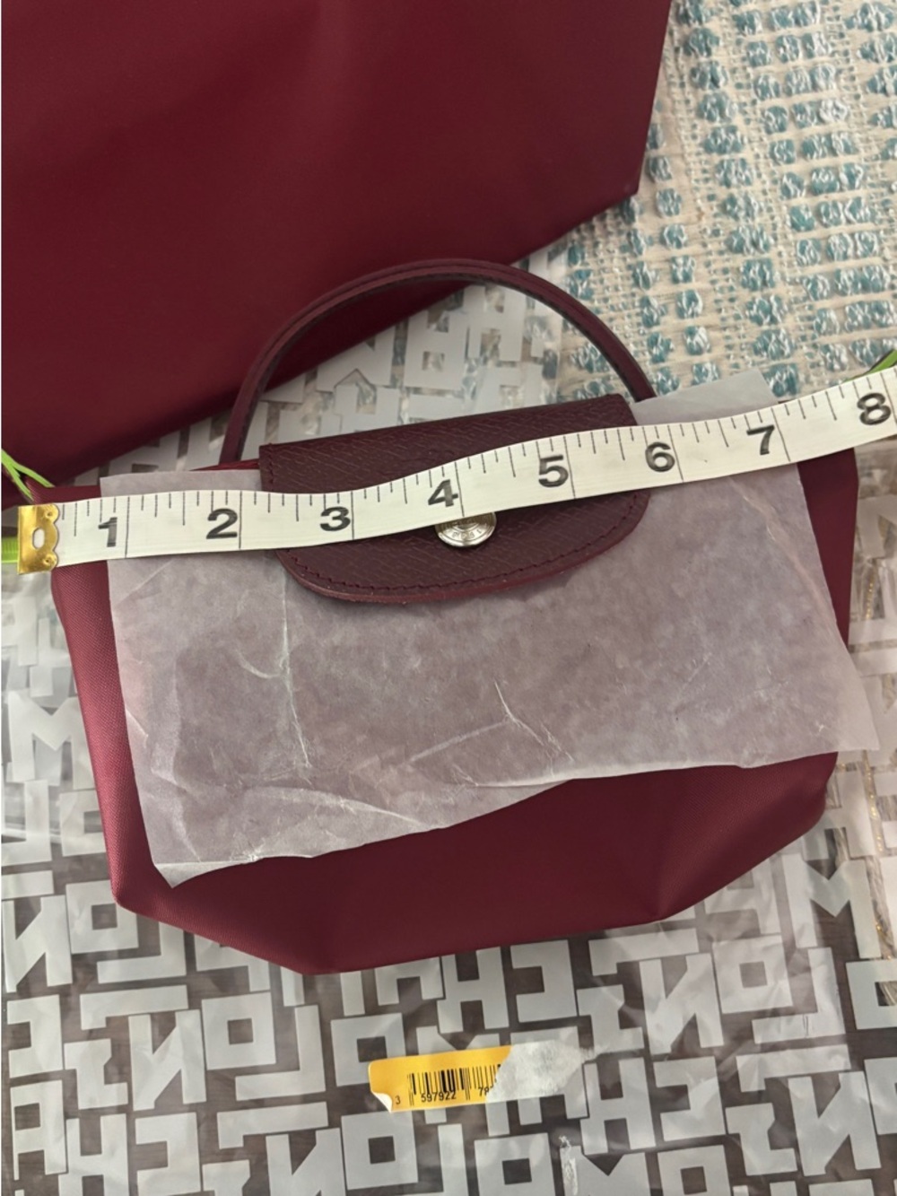 Longchamp burgundy tote with lime trim size large (comes with a mini as bonus) - Picture 10 of 14